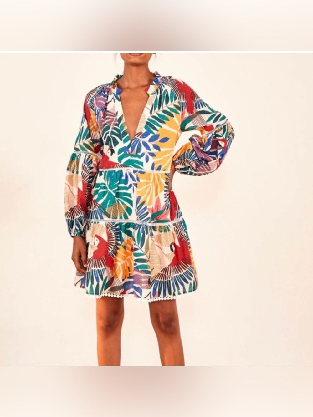 Farm Rio Off-White Macaw Bloom Mini Dress Size Medium